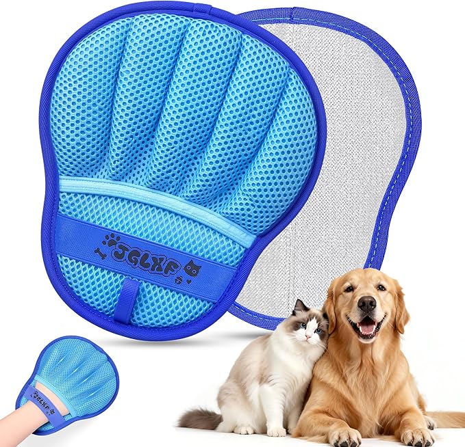 Upgraded Pet Hair Removal Glove for Dogs & Cats, Electrostatic Five-Finger Hair Remover for Furniture, Couch, Carpet, Clothing& Car Seat, 1Pcs Reusable Magic Brush Pet Hair Remover Tool (Blue)