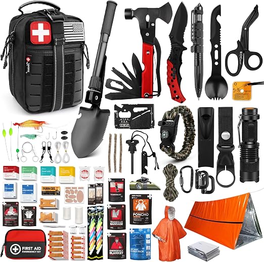 Survival First Aid Kit, 190 Pcs Survival Gear and Medical Supplies, Military IFAK EMT Molle Tactical Pouch for Outdoor, 