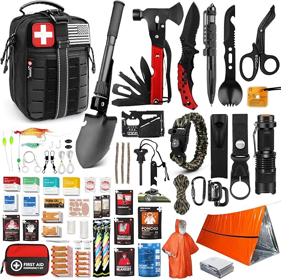 Survival First Aid Kit, 190 Pcs Survival Gear and Medical Supplies, Military IFAK EMT Molle Tactical Pouch for Outdoor, 