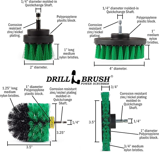 Drillbrush Green – Drill Power Kitchen Scrub Brush Kit – Oven Cleaning Drillbrush Attachment – Drill Scrubber Attachment for Dishes – Stove Cleaning Brush for Drill