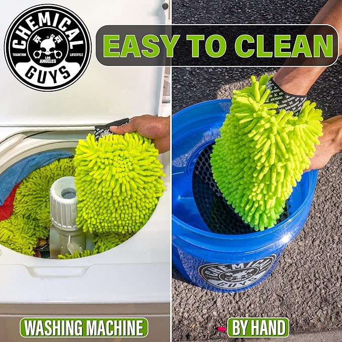 Chemical Guys MIC493 Chenille Premium Scratch-Free Microfiber Wash Mitt, Lime Green, 9.6" x 2.3" x 7" (Pack of 2)