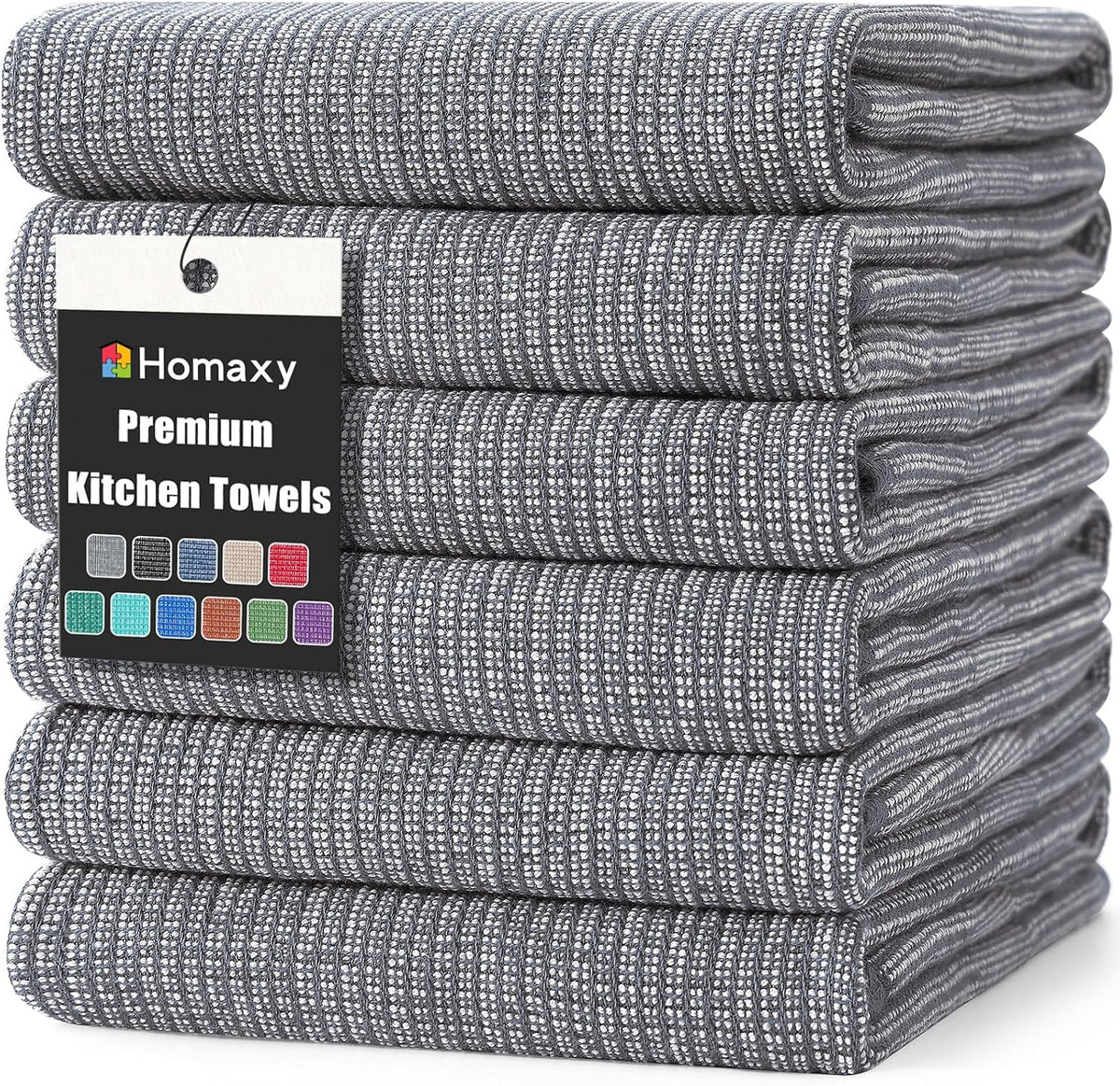 380 GSM Cotton Premium Kitchen Towels 6 Pack, 18"x 28", Grey