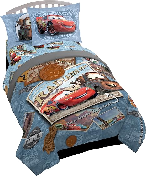 Disney/Pixar Cars Kids 7 Piece Full Comforter Set - Bed in a Bag with Shams, Lightning McQueen & Mater, Super Soft Fade 