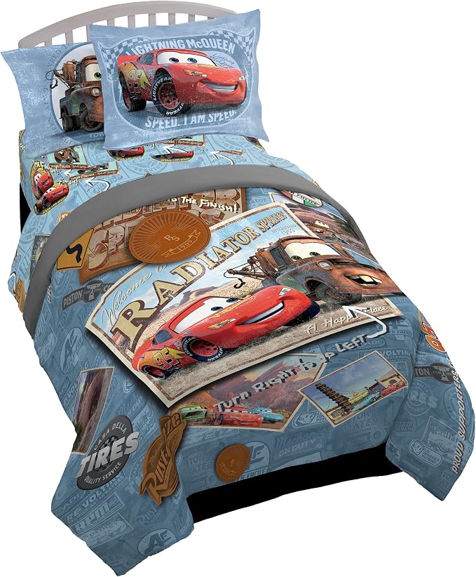 Disney/Pixar Cars Kids 7 Piece Full Comforter Set - Bed in a Bag with Shams, Lightning McQueen & Mater, Super Soft Fade 