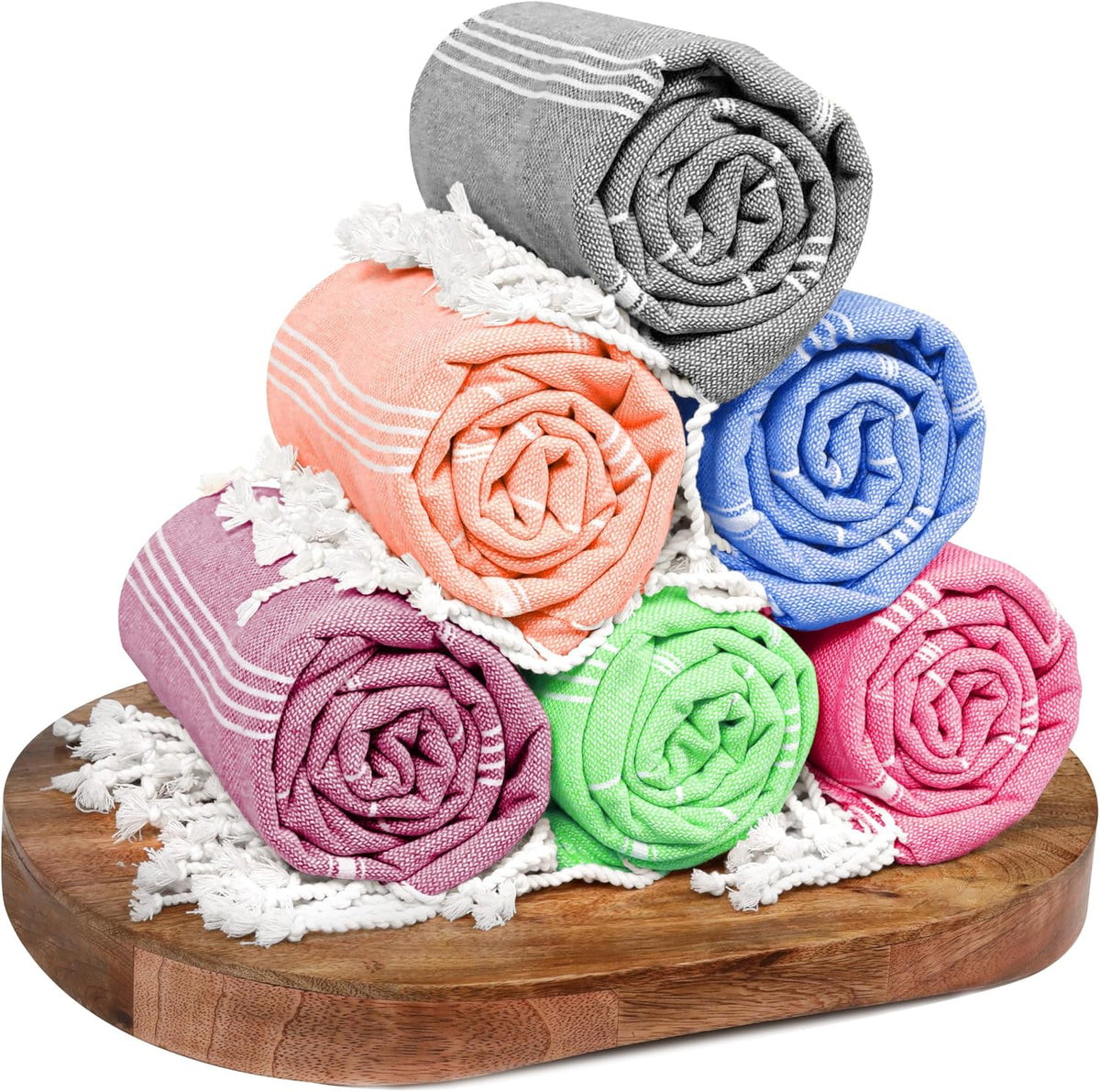 Multi Color Turkish Beach Towels 6 Pack, Oversized 40"x71", Sand Free, Absorbent, 100% Cotton, Quick Dry, Spa, Gym, Travel, Pool Towels, Prewashed, Machine Washable - Carnival Colors