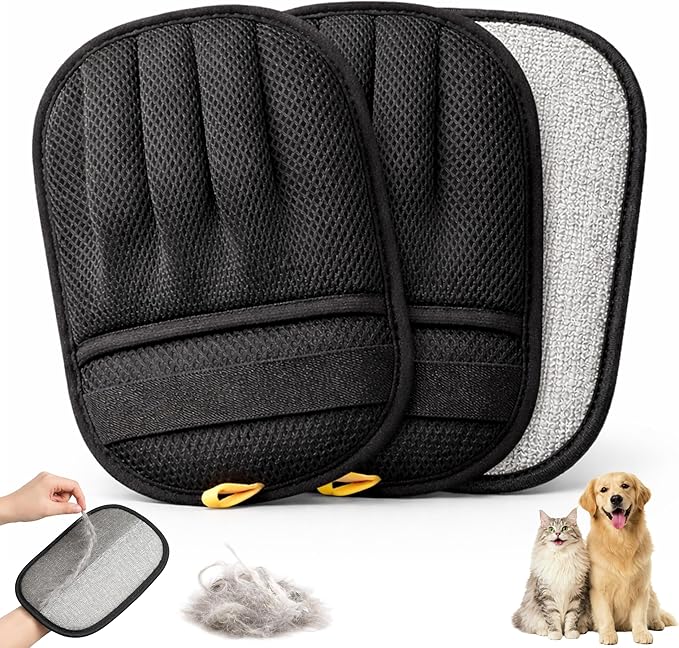 Wolfster 2 Pack Pet Hair Removal Glove for Cats & Dogs - Five-Finger Electrostatic Reusable Pet Hair Remover for Couch, Sofa, Carpet, Car Seat, Bedding & Clothing, Lint Roller Alternative