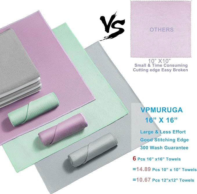Streak Free Lint Free Microfiber Window Cleaning Cloth,Best Glass Car Shiny Wipes Mirror Shower Cleaning Cloth, Miracle Cloths for Glasses,Stainless Steel,Wine Glass Polishing Towels,Pack of 6,Grey