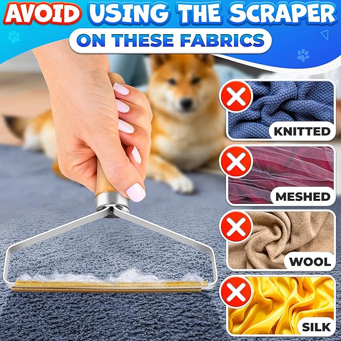 Pet Hair Removers 2 Pack Reusable Metal Lint Remover Tool – Durable Pet Hair Remover Tool with Wooden Handle | Portable Fabric Shaver Fuzz Cleaner for Clothes, Carpet & Furniture, Couch