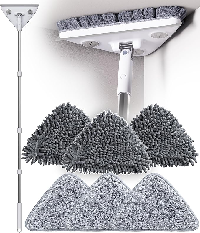 Wall Cleaner Mop with Long Handle, Wall Duster with Extension Pole, Dust Mop with 6 Reusable Pads, 3-in-1 Wall Cleaner for Wall, Ceiling, Window, Baseboard, Floors