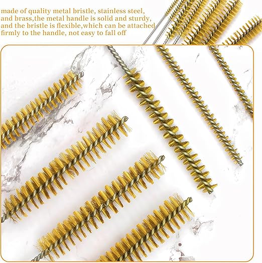 7 PCS Brass Wire Tube Brush Kit Wire Bottle Brushes, 11'' Long-Handle Wire Bristle Cleaning Pipe Cleaner, 6mm/8mm/10mm/12mm/15mm/20mm/22mm Brass Tube Brush for Tubes,Bottle,Keyboards,Glass