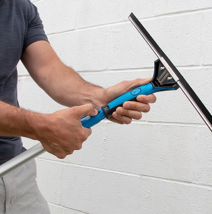 Unger Professional Connect and Clean 18” Grip Swivel Window, Glass Squeegee, and 8’ Pole, 180-Degree Pivoting Handle with Lock, Cleaning Supplies for Streak-Free Results