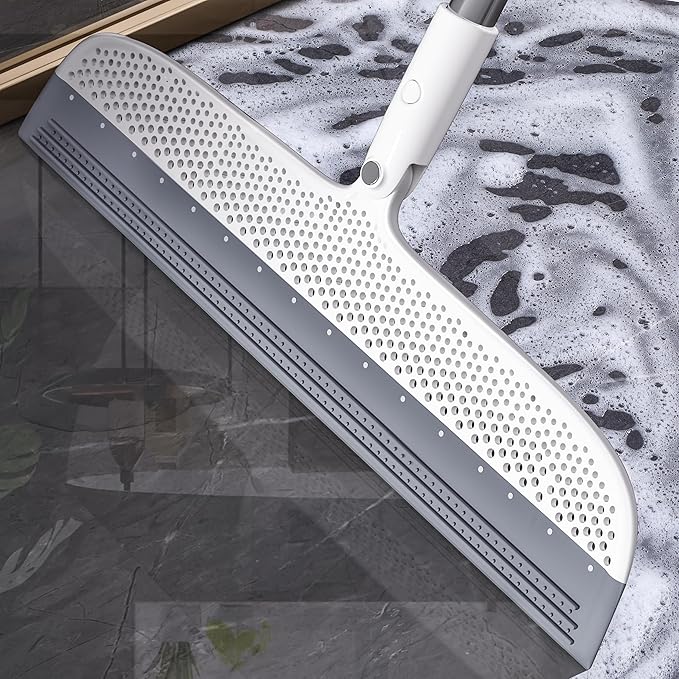 Rubber Squeegee Broom for Floors, 51.77" Long Handle Multi-Surface Magic Multifunction Broom, Pet Hair Remover Scraper for Laminate Carpets, Windows, Mirrors, Rugs, Hardwood, Tile Cleaning