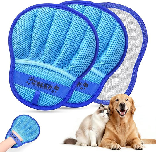 Upgraded Pet Hair Removal Glove for Dogs & Cats, Electrostatic Five-Finger Hair Remover for Furniture, Couch, Carpet, Clothing& Car Seat, 2Pcs Reusable Magic Brush Pet Hair Remover Tool (Blue)