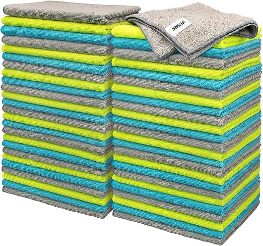 FIXSMITH Microfiber Cleaning Cloth - Pack of 50, Microfiber Towels for Cars 16 x 12 in, Highly Absorbent Cleaning Rags, 