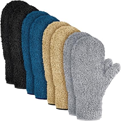 Bencailor 4 Pair Microfiber Dust Mitt, Black, Dark Blue, Khaki, Gray