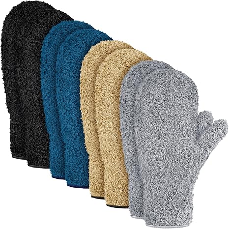 Bencailor 4 Pair Microfiber Dust Mitt, Black, Dark Blue, Khaki, Gray