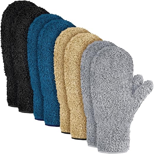 Bencailor 4 Pair Microfiber Dust Mitt, Black, Dark Blue, Khaki, Gray