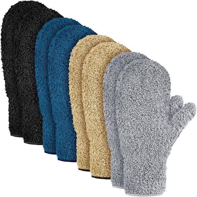 Bencailor 4 Pair Microfiber Dust Mitt, Black, Dark Blue, Khaki, Gray