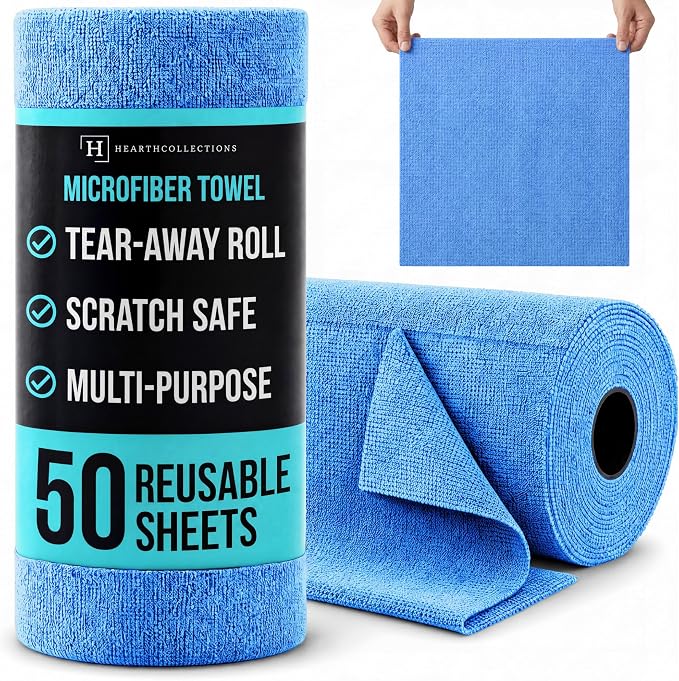 Microfiber Cleaning Cloth Roll Tearaway, 50 PCS Tear Away Towels, Reusable & Washable, Ultra Absorbent 12" x 12" Dish Ra