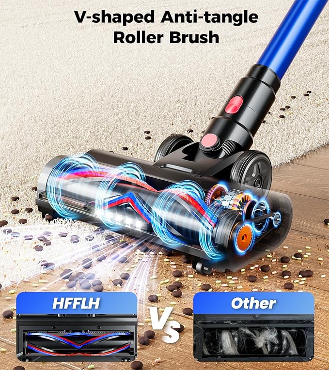 Cordless Vacuum Cleaner, 550W 45Kpa 65Mins Stick Vacuum with Self-Standing, Touch Screen, Anti-Tangle Rechargeable Wireless Vacuum, Vacuum Cleaners for Home/Pet Hair/Carpets/Hardwood Floor