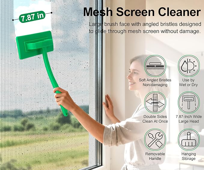 MyLifeUNIT Mesh Screen Cleaner, Detachable Window Screen Cleaning Brush Washing Tool, Windows Screen Cleaner with Wet and Dry Dual-Use