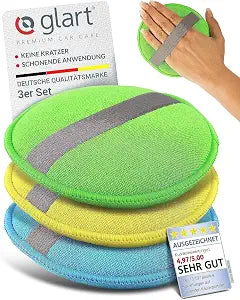 Glart 43PP Microfibre Hand polishing Sponge Set of 3, 130x25 mm, Wax applicator pad for waxes, Polishes, Paint Cleaner, 