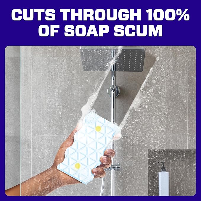 Mr. Clean Magic Eraser Sponge, Bathroom Cleaner, Shower Cleaner, Tub Cleaner, Soap Scum Remover, Bathroom Cleaning Supplies, Dawn Cleaning Power with Lemon Scent, 2 in 1 Bath, 7ct