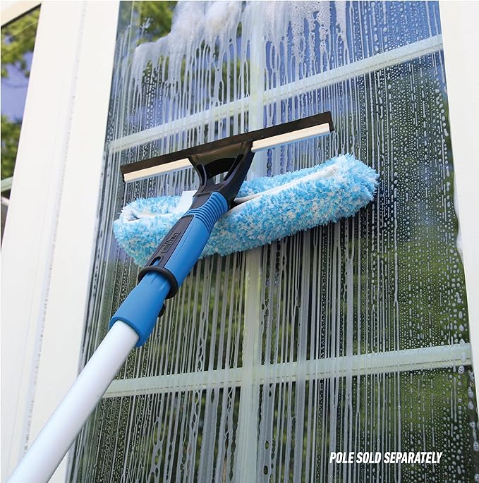Unger Professional Connect and Clean 2-in-1 Squeegee and Scrubber, 10” Window Cleaning Tool, Commercial and Residential Use, Washer Cleaner Supplies to Remove Excess Water and Dry