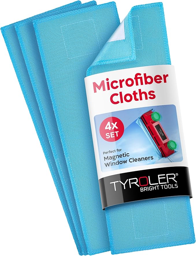 Tyroler Bright Tools Premium Replacement Microfiber Cleaning Cloths | Exclusively Designed for The Glider Magnetic Window Cleaner | Ultra-Soft, Non-Abrasive & Highly Absorbent (Blue - Pack of 4)