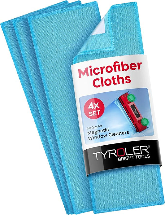 Tyroler Bright Tools Premium Replacement Microfiber Cleaning Cloths | Exclusively Designed for The Glider Magnetic Window Cleaner | Ultra-Soft, Non-Abrasive & Highly Absorbent (Blue - Pack of 4)