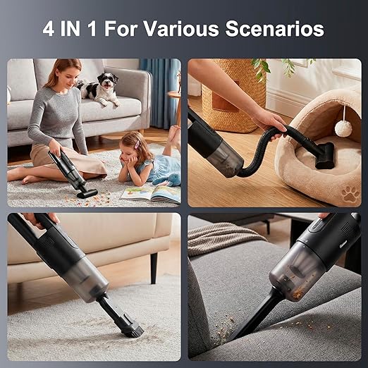 Handheld Vacuum Cordless, Car Vacuum Portable Cordless 30 Mins Rapid Rechargeable Brushless Motor 19000Pa Strong Suction, Portable Vacuum for Car Home with 4 Nozzles (Black)