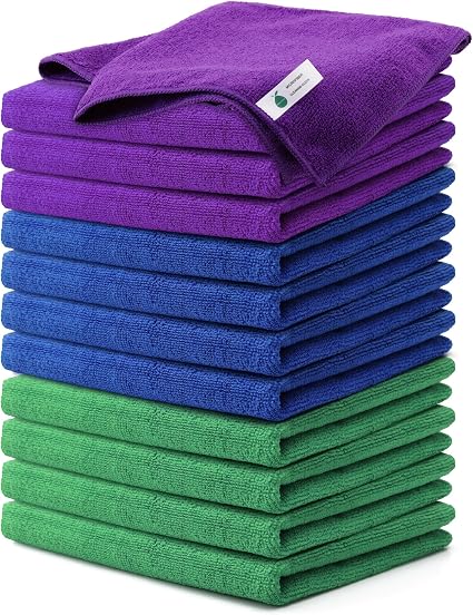 Microfiber Cleaning Cloths-12 Pack,Microfiber Towels for Cars & Kitchen,Highly Absorbent Cleaning Towel,Lint Free Streak