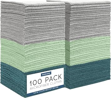 S&T INC. Microfiber Cleaning Cloth, 100 Pack, 11.5" x 11.5", Green