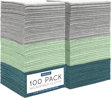 S&T INC. Microfiber Cleaning Cloth, 100 Pack, 11.5" x 11.5", Green