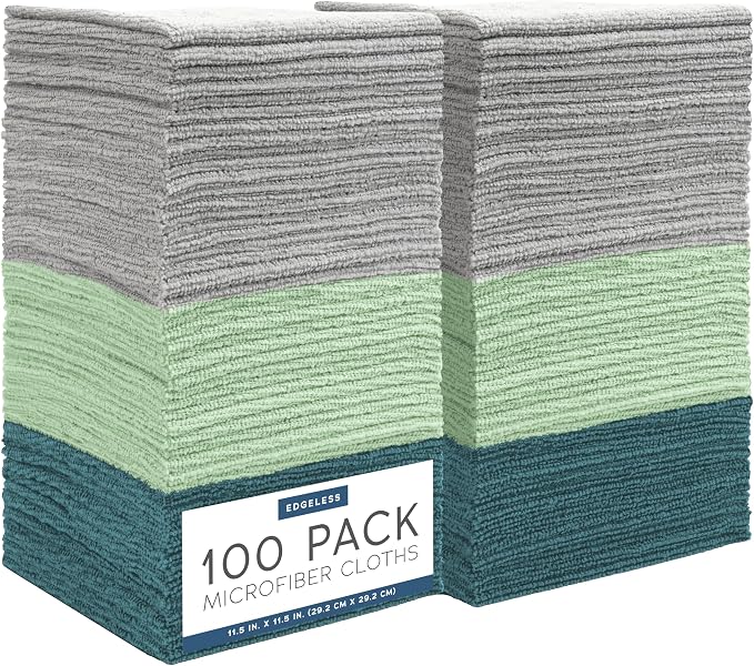 S&T INC. Microfiber Cleaning Cloth, 100 Pack, 11.5" x 11.5", Green