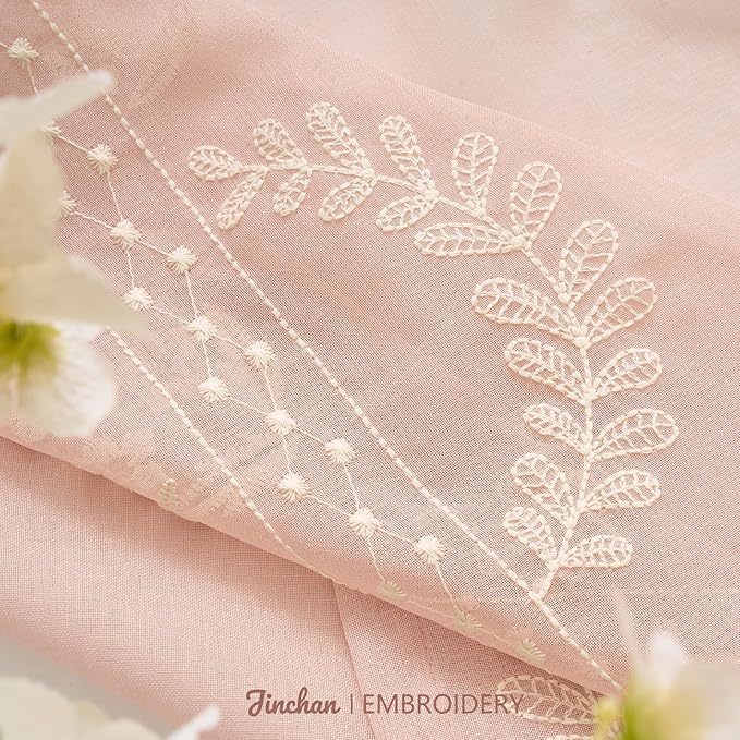 jinchan Semi Sheer French Door Curtain with Tie Up Bows Floral Embroidered Voile Privacy Curtain for Patio Door Closet Sliding Glass Door Rod Pocket 72 Inch 1 Panel Pink