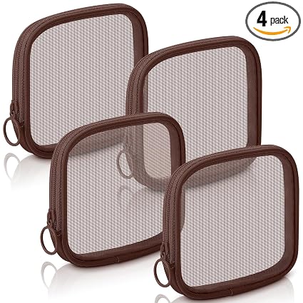 Weewooday 4 Pcs Mesh Pouch Small, Brown Zipper Bag