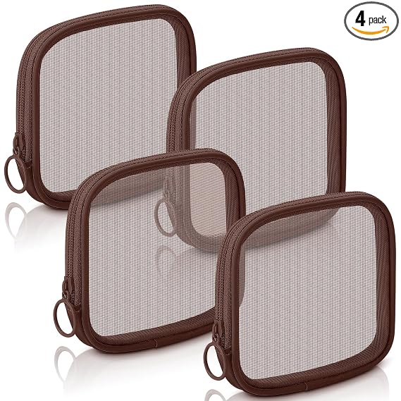 Weewooday 4 Pcs Mesh Pouch Small, Brown Zipper Bag