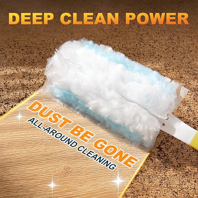 JOYMOOP Disposable Electrostatic Duster for Cleaning, with 1 Handles & 12 Ct Blue Heavy Duty Refills for Swiffer Feather Duster, Household Cleaning Tool for Electronics, Dusting Furniture, Blinds