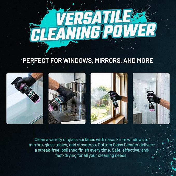 Gottom Glass Cleaner – 128oz, Ammonia Free, Streak-Free Window & Glass Cleaner, Safe on Tint – Perfect for Mirrors, Windows, & Glass Surfaces – Effective Dirt & Grime Remover
