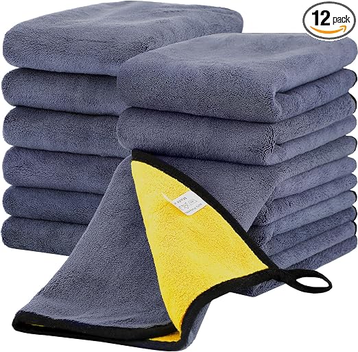 Tallew 12 Pcs Microfiber Towels for Cars, 800 GSM Plush Drying Cleaning Cloth Bulk, 16 x 16 Inch Thick Absorbent Wash De