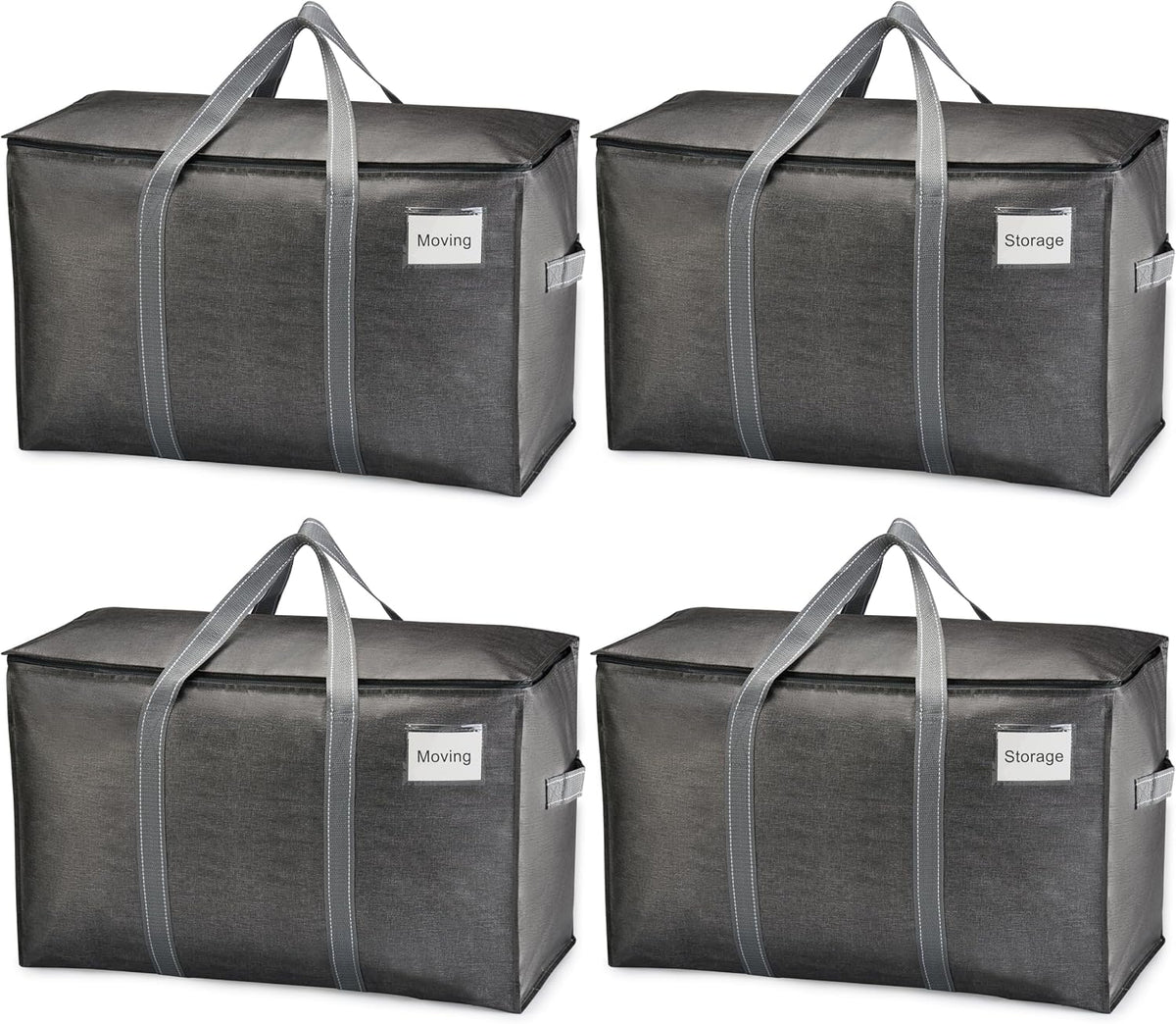 4 Pack Heavy Duty Moving Bags, Extra Large Storage Bags with Reinforced Handles & Strong Zippers, Foldable & Reusable Moving Box Alternative for Clothes & Dorm Storage