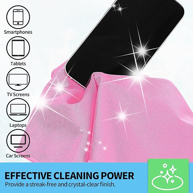 Microfiber Cleaning Cloth, 12 Pack Window Glasses Cleaning Cloth, Reusable Lint-Free Streak Free Polishing Cloth Wipes for Stainless Steel, Eyeglasses, Mirrors, Screens & Lenses,12"*12" Pink