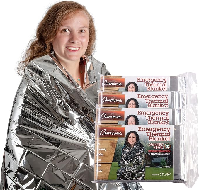 Grizzly Gear Emergency Mylar Thermal Blankets (4 Pack) Survival Kit