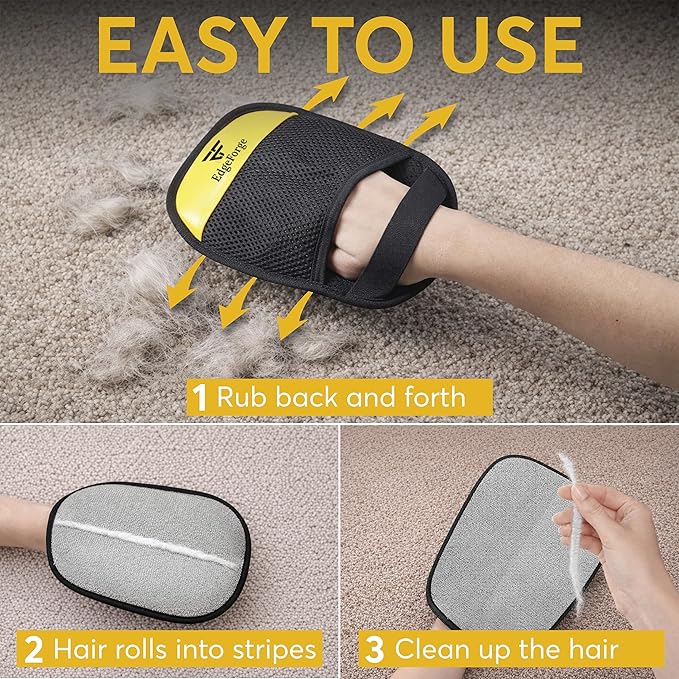 2 Pack Pet Hair Removal Glove for Dogs & Cats - Reusable Electrostatic Magic Brush Glove - Lint Mitt for Furniture, Couch, Carpet, Clothing, Car Seat - Dog Hair Remover Tool - Black