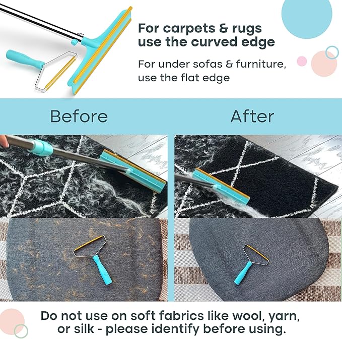 Uproot Cleaner Pro Pet Hair Remover Bundle - Including Xtra Carpet Rake for Pet Hair Removal Tool - Scrape Easy the Cat & Dog Fur from Your Carpet, Rugs, Cat Bed, Car Trunk & More