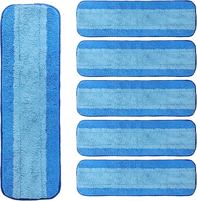 AmaVins 6 Pack Microfiber Cleaning Pads, Reusable Microfiber Mop Pads for 18 Inch Mop, Hardwood Floor Replacement Cleaning Mop Pads, Machine Washes