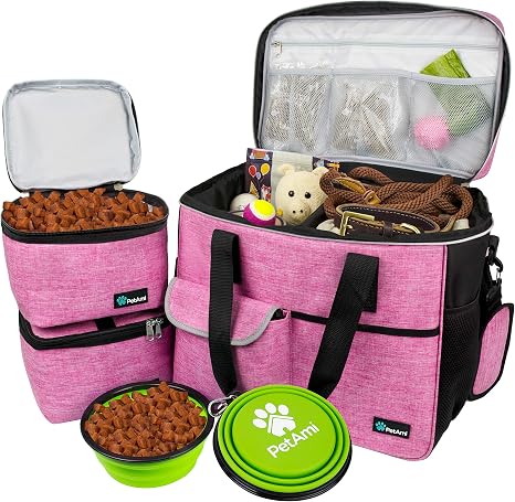 PetAmi Dog Travel Bag Organizer, Pet Supplies Tote Diaper Bag, Pink Large