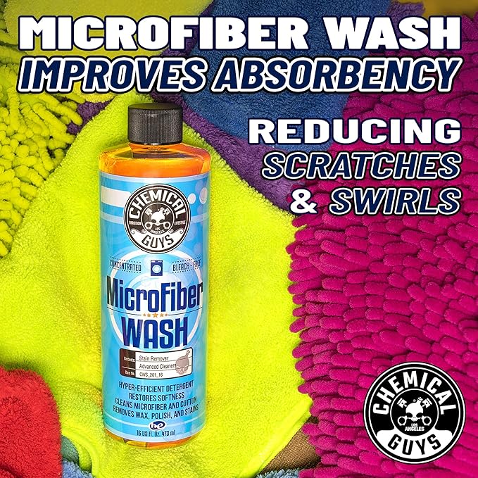 Chemical Guys Microfiber Cleaning Cloth and Car Wash Towel Detergent - Concentrated Cleaner for Towels, Microfiber Cloths, and Pads - Removes Dirt, Wax, Grease, Stains, Orange Scent - 16 oz