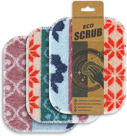 Amarelle GEN II Dish Washing Scrubbers (3-Pack), Made in Green Kitchen Scrubbers for Dishes, Non Scratch Pot & Pan Scrubber, Dual-Sided Heavy-Duty Scouring Pads, Reusable (Nordic Folk)